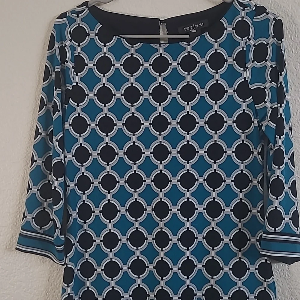 White House Black Market XS Teal Black and White  Geometrical Dress - Picture 2 of 9